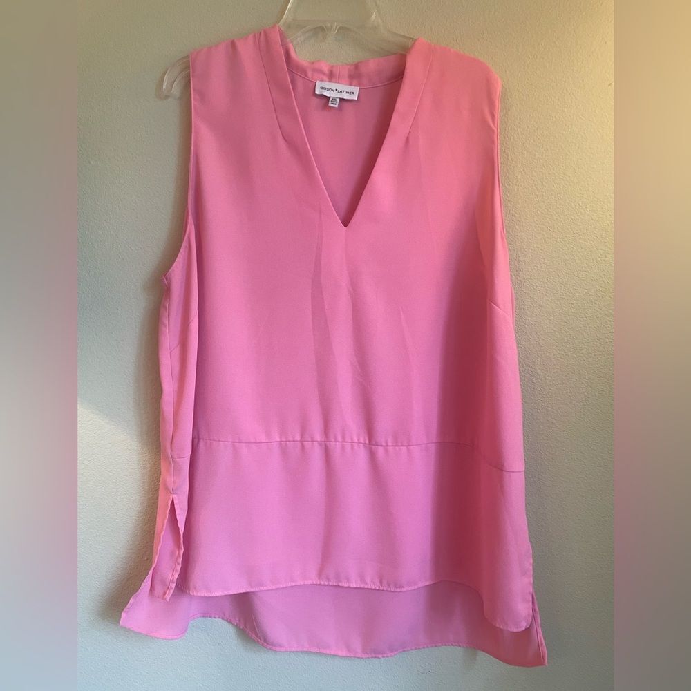 Gibson latimer sleeveless v neck blouse with side slits women’s size xxl pink